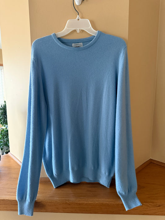 100% Scottish Cashmere Crew Neck Sweater Size 40 Sky Blue Long Sleeve